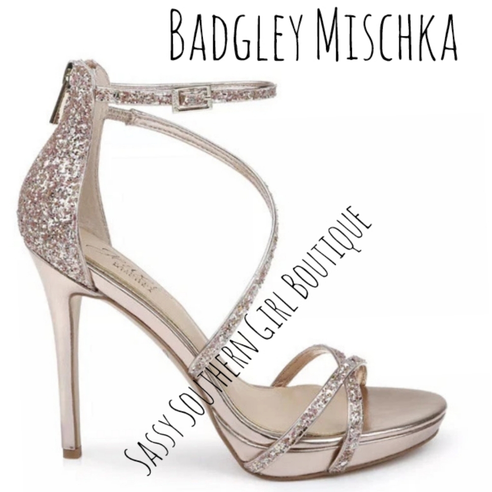 🆕⭐ Badgley Mischka Rose Gold Glitter Heels